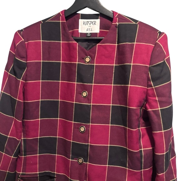 Kasper ASL Red Vintage Plaid Blazer Jacket Size 10 - Picture 5 of 11